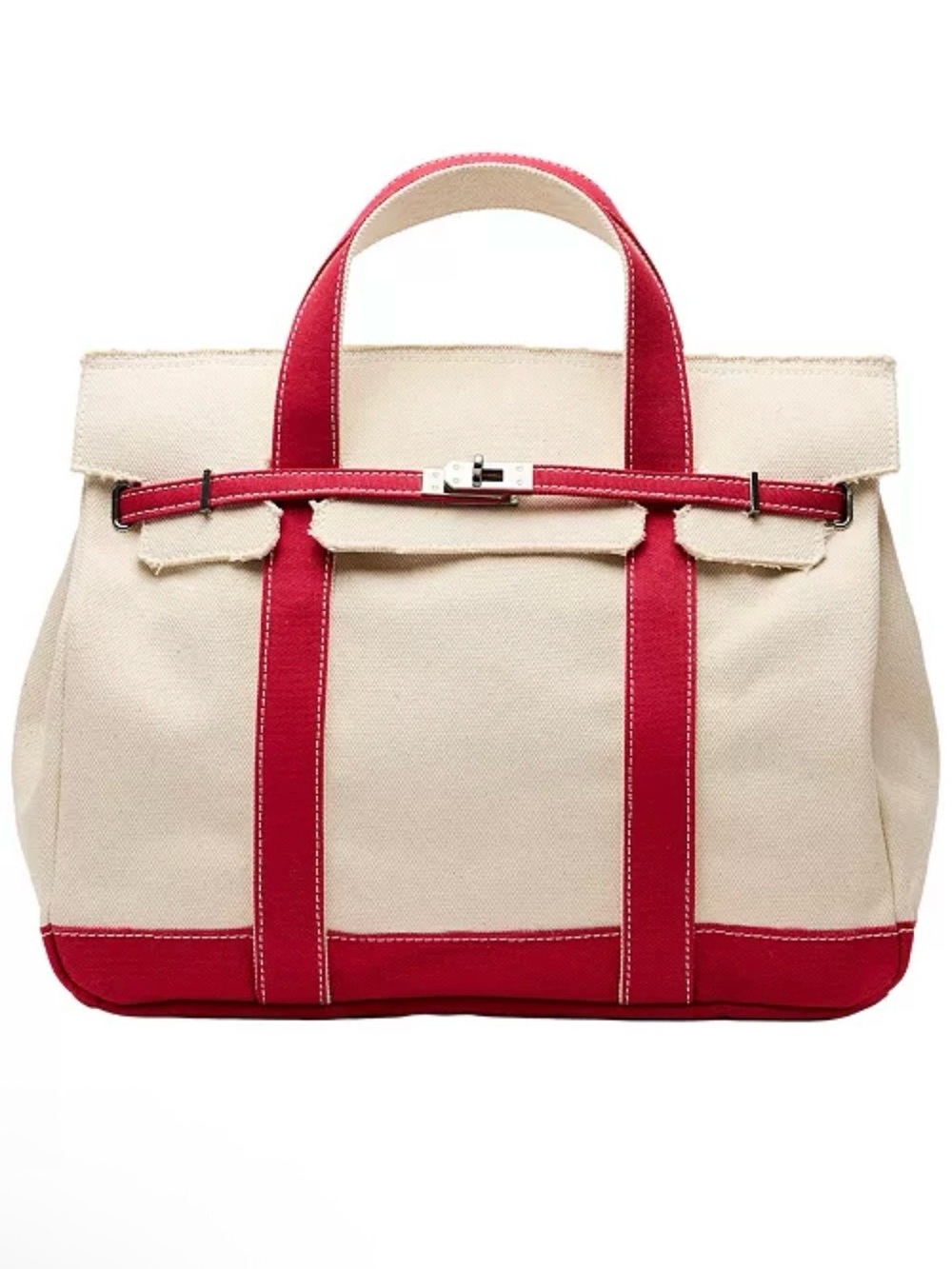 NWT Boatkin Boat Tote - Sunwin Madaket Large Classic Tote Bag - Red & Cream - Picture 3 of 9